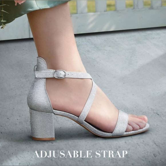 Ankis Silver Strappy Block Heel Sandals #456 - Picture 9 of 11